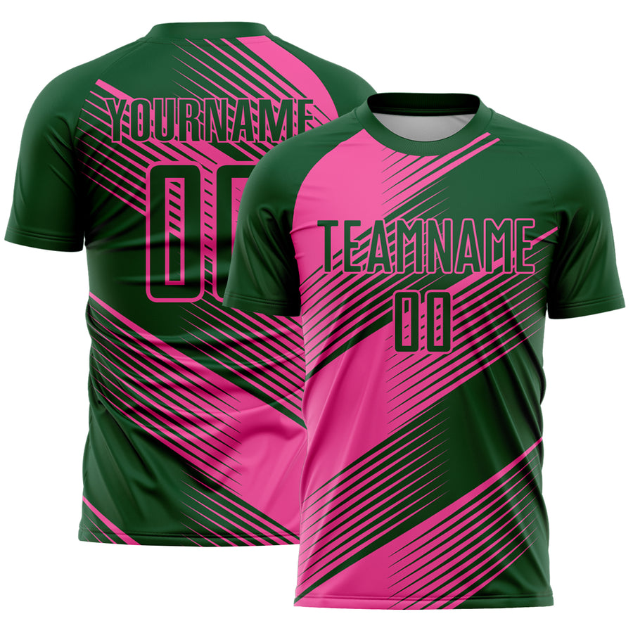 Custom Green Pink Line Sublimation Soccer Uniform Jersey