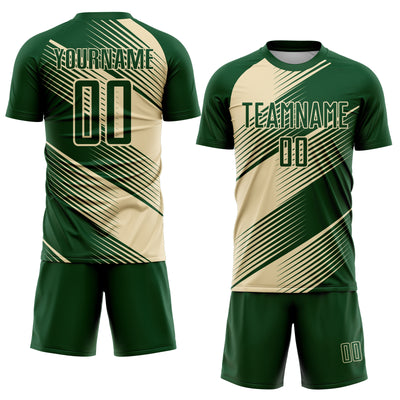 Custom Green Cream Line Sublimation Soccer Uniform Jersey
