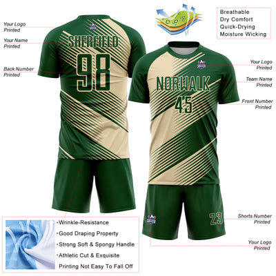 Custom Green Cream Line Sublimation Soccer Uniform Jersey