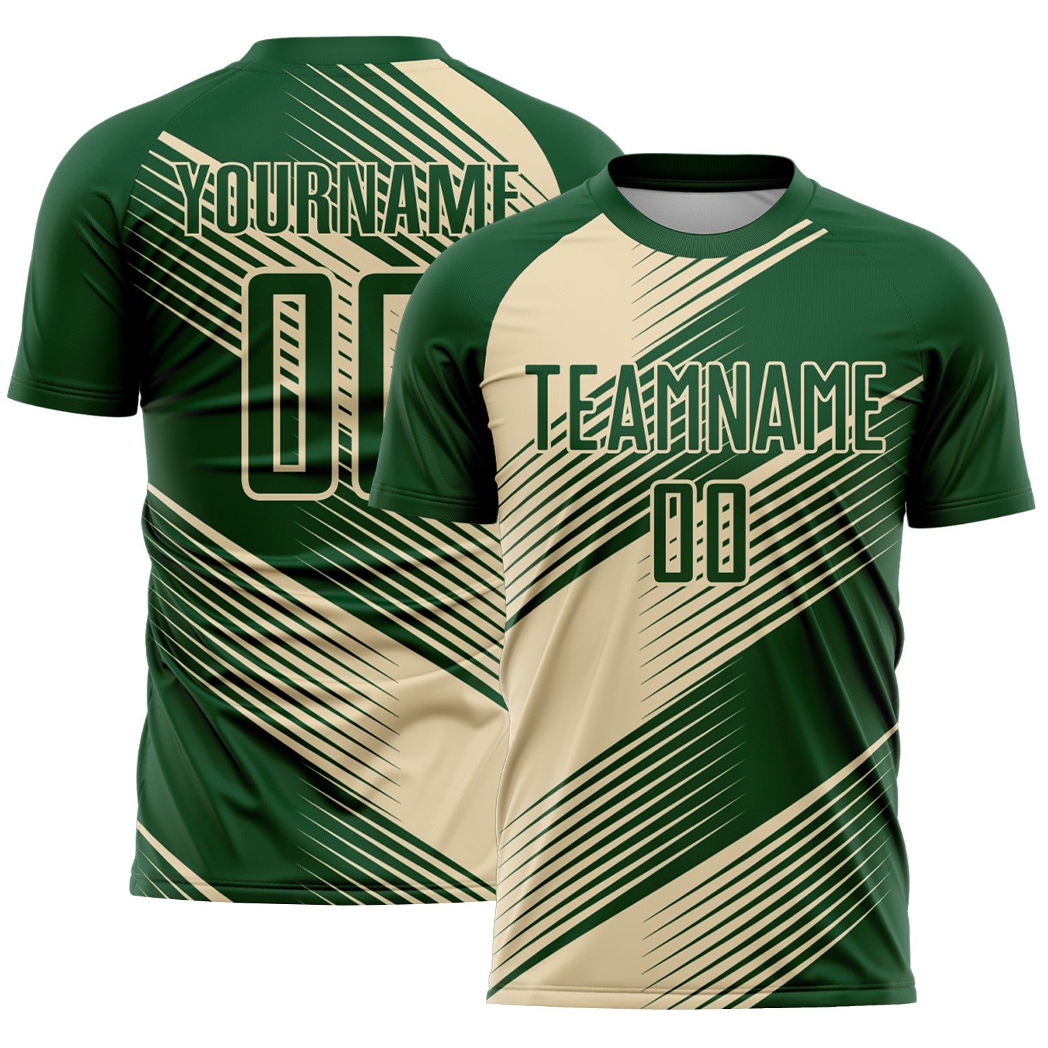 Custom Green Cream Line Sublimation Soccer Uniform Jersey