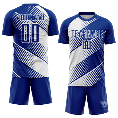 Custom Royal White Line Sublimation Soccer Uniform Jersey