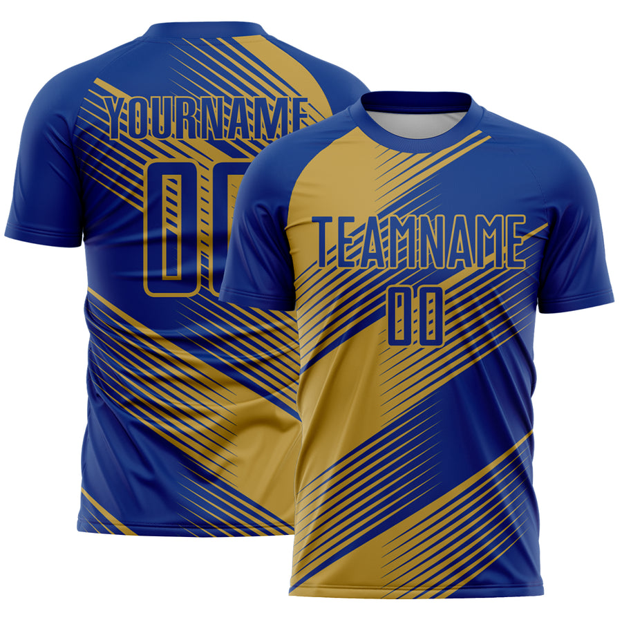 Custom Royal Old Gold Line Sublimation Soccer Uniform Jersey