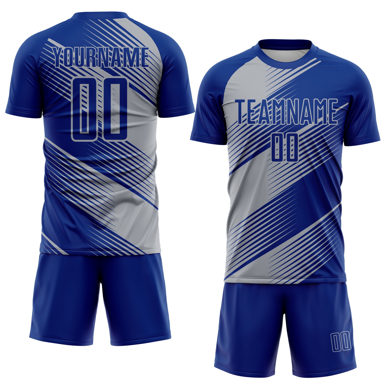 Custom Royal Gray Line Sublimation Soccer Uniform Jersey
