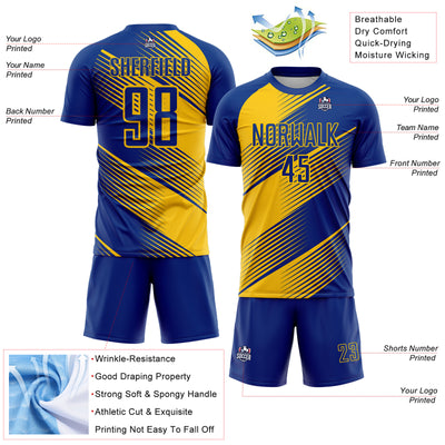 Custom Royal Yellow Line Sublimation Soccer Uniform Jersey