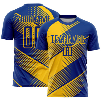 Custom Royal Yellow Line Sublimation Soccer Uniform Jersey
