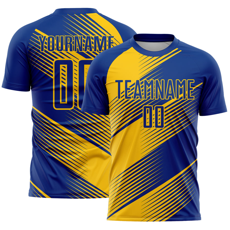 Custom Royal Yellow Line Sublimation Soccer Uniform Jersey