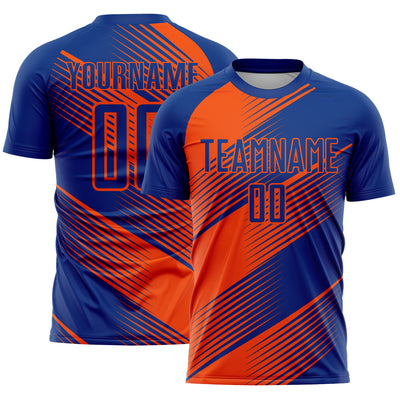 Custom Royal Orange Line Sublimation Soccer Uniform Jersey