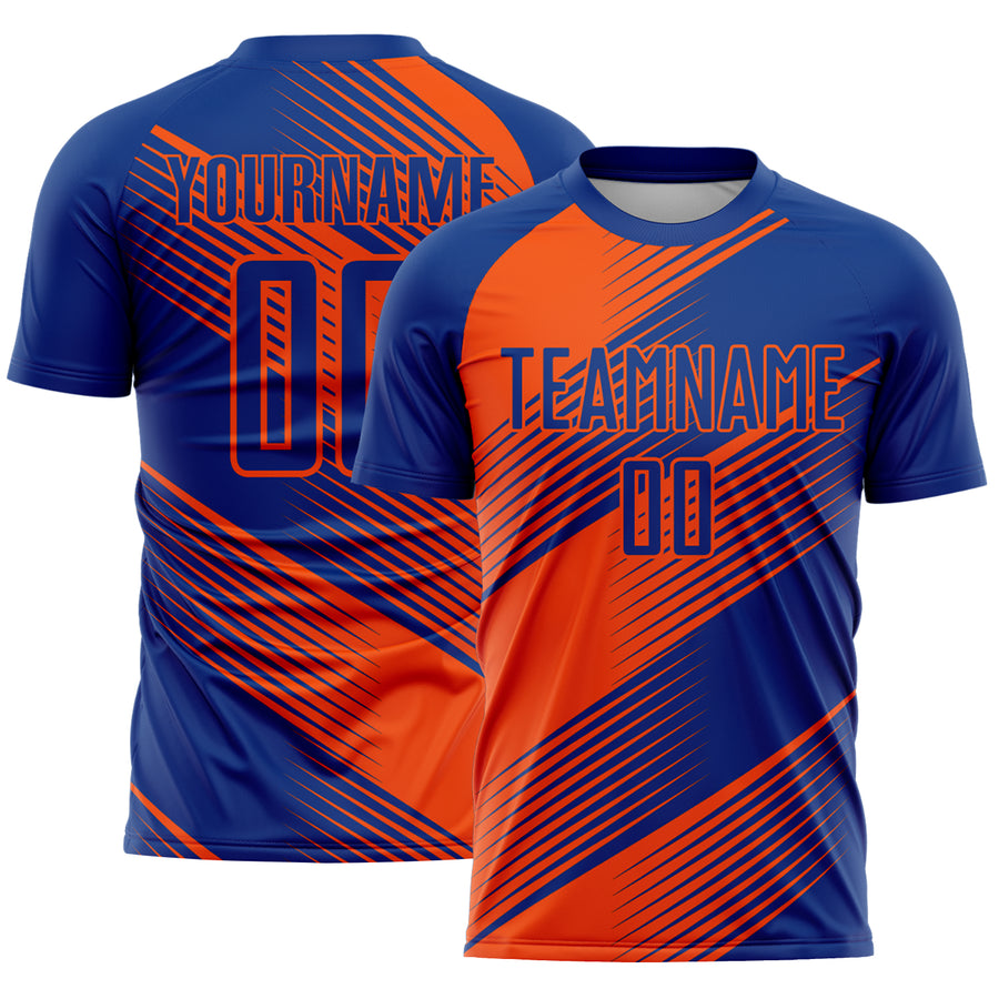 Custom Royal Orange Line Sublimation Soccer Uniform Jersey