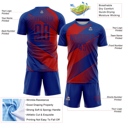 Custom Royal Red Line Sublimation Soccer Uniform Jersey