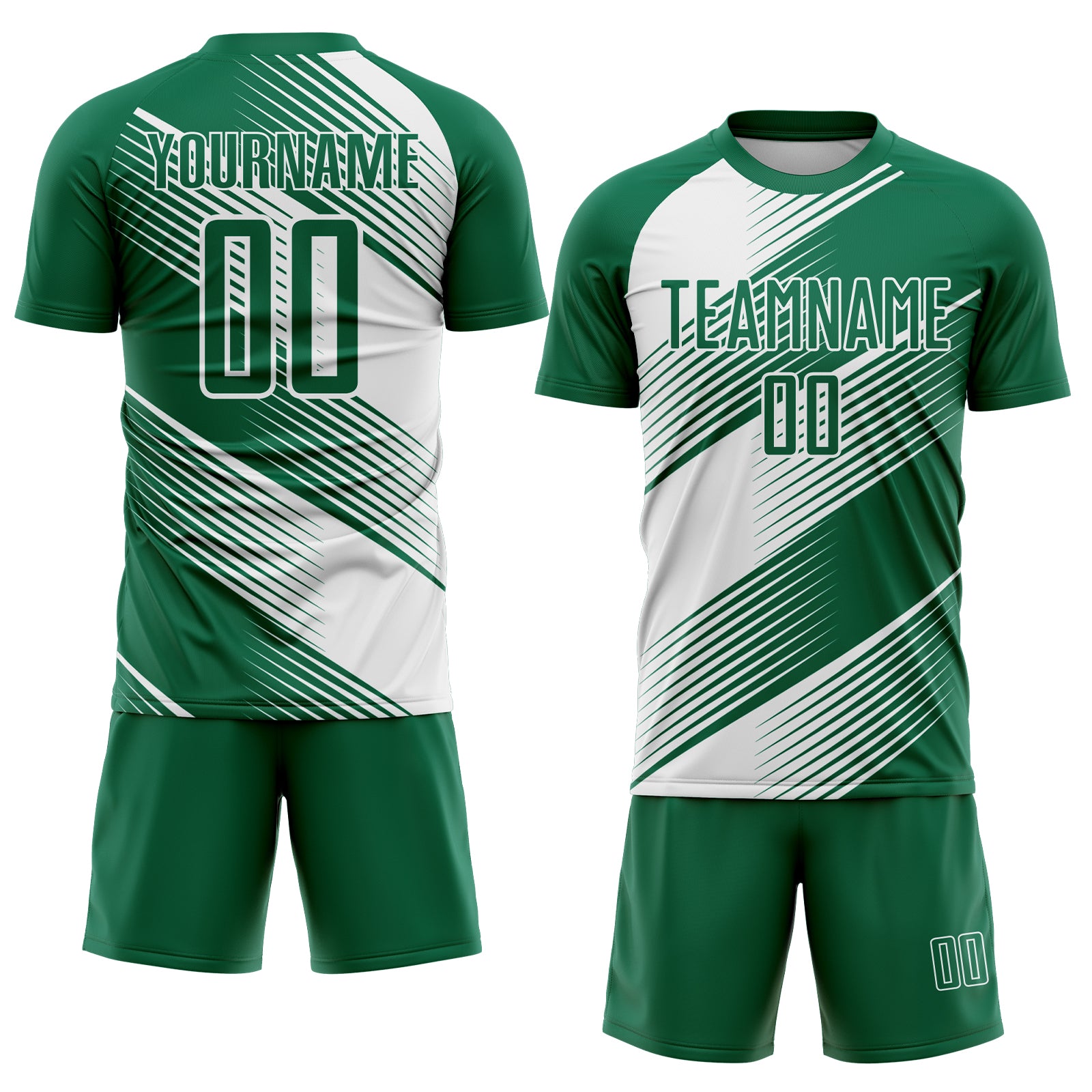 Custom Kelly Green White Line Sublimation Soccer Uniform Jersey