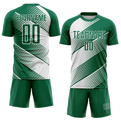 Custom Kelly Green White Line Sublimation Soccer Uniform Jersey