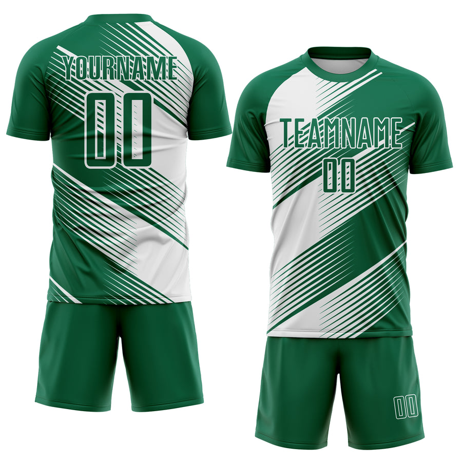 Custom Kelly Green White Line Sublimation Soccer Uniform Jersey