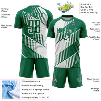 Custom Kelly Green White Line Sublimation Soccer Uniform Jersey