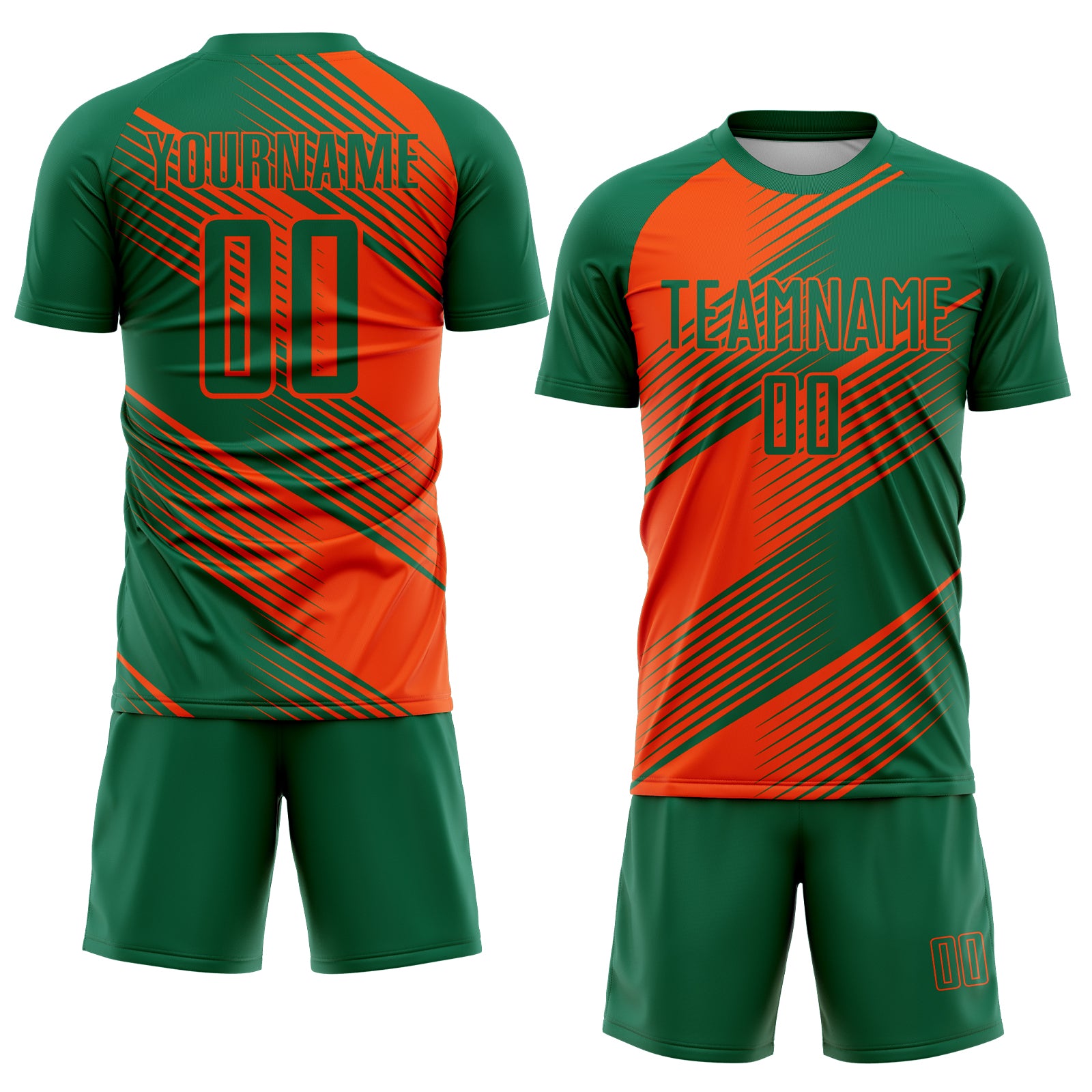 Custom Kelly Green Orange Line Sublimation Soccer Uniform Jersey