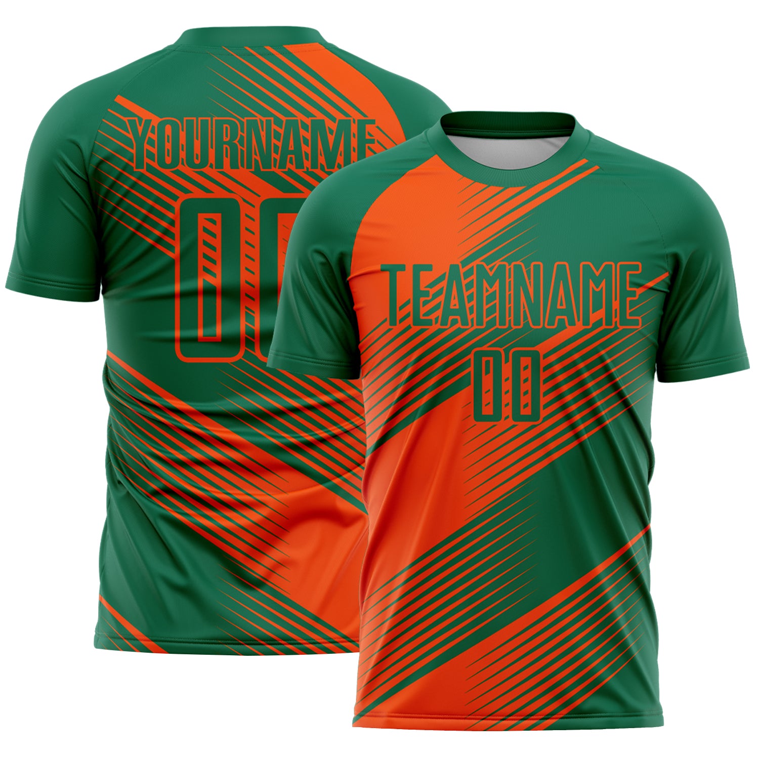 Custom Kelly Green Orange Line Sublimation Soccer Uniform Jersey