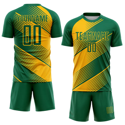 Custom Kelly Green Gold Line Sublimation Soccer Uniform Jersey