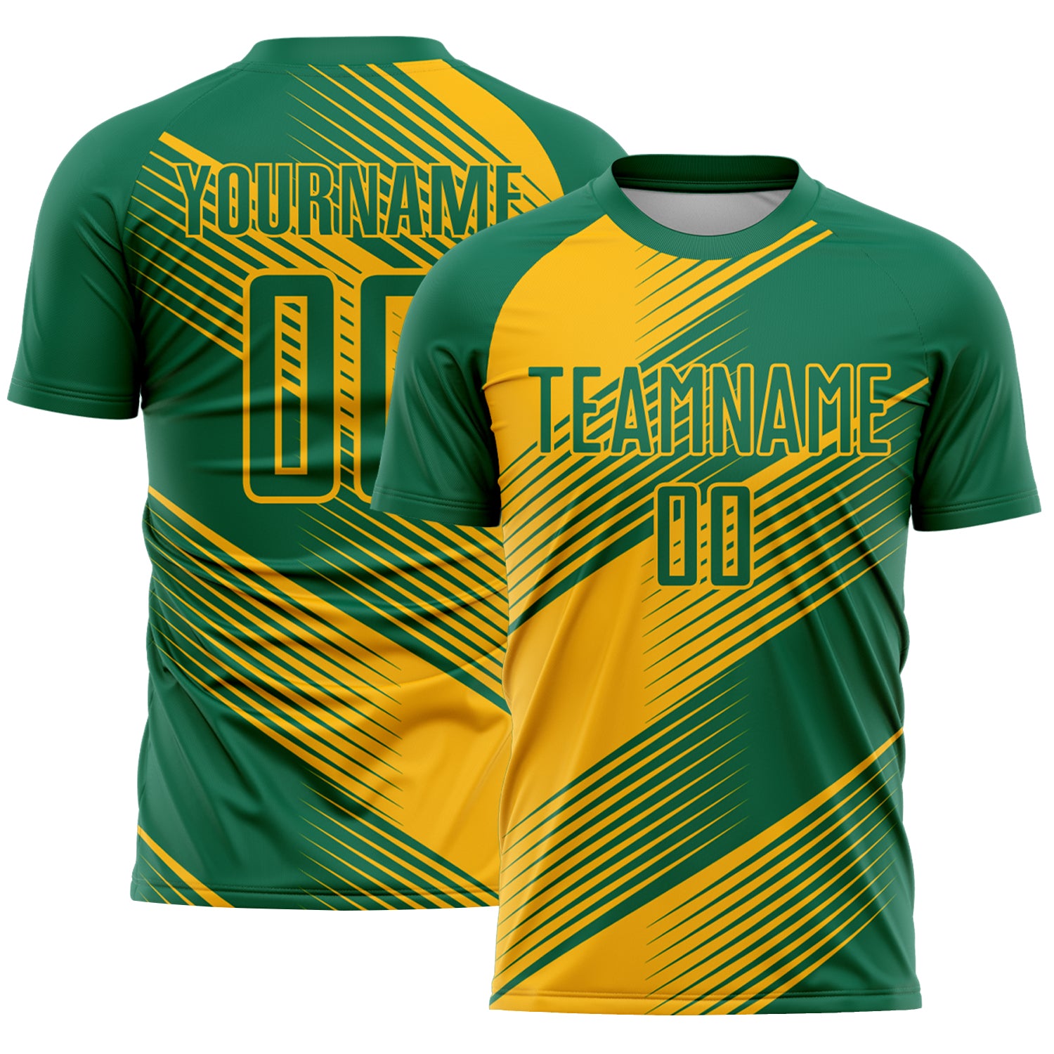 Custom Kelly Green Gold Line Sublimation Soccer Uniform Jersey