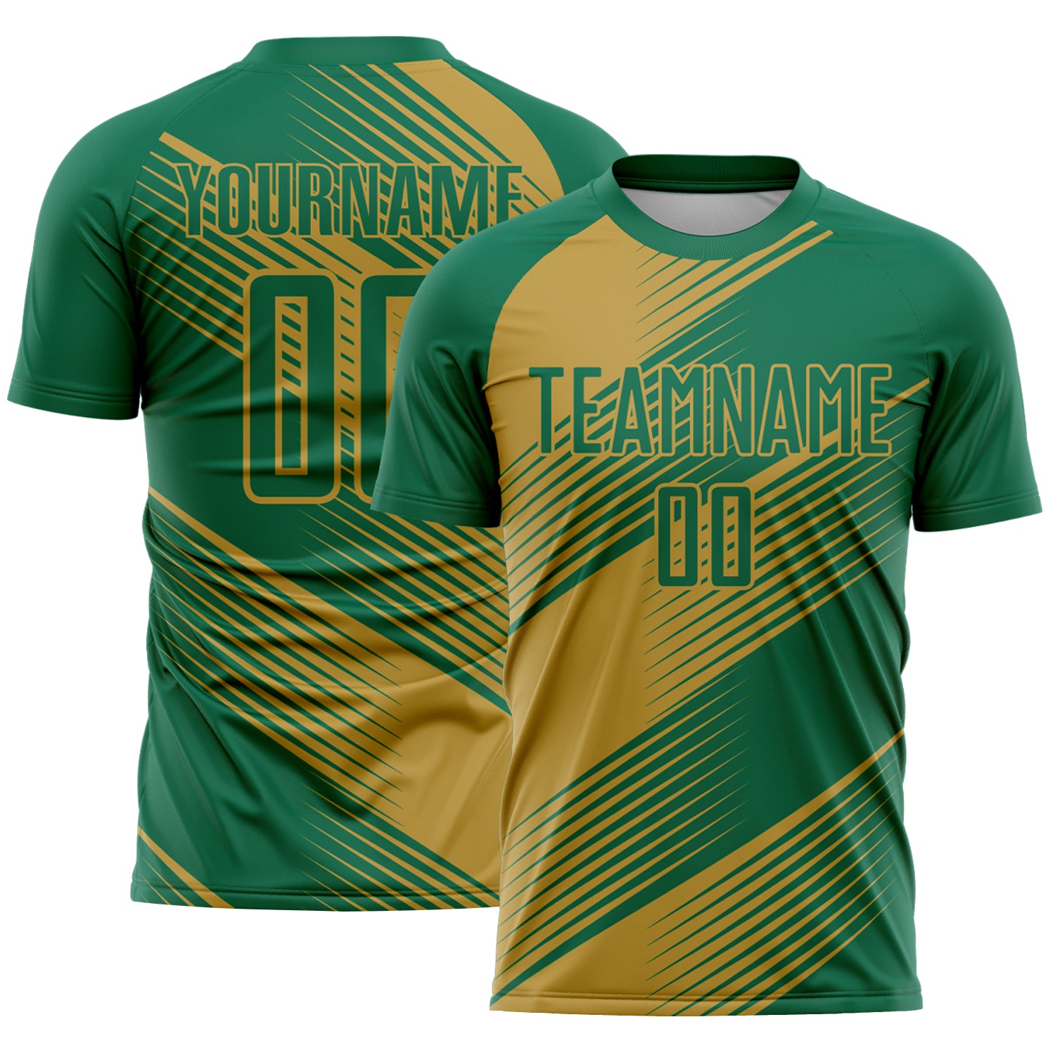 Custom Kelly Green Old Gold Line Sublimation Soccer Uniform Jersey