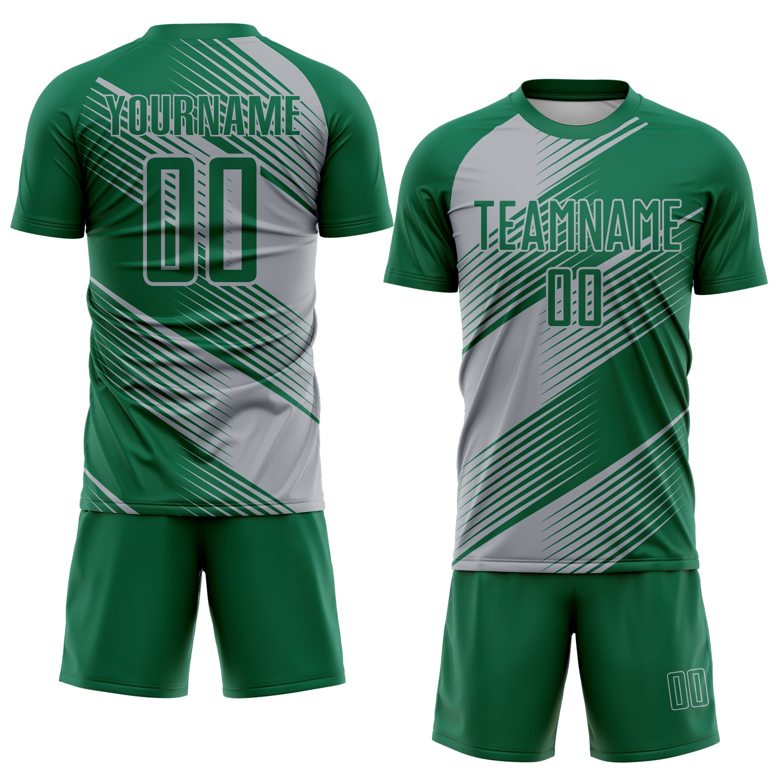 Custom Kelly Green Gray Line Sublimation Soccer Uniform Jersey