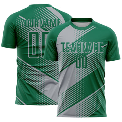 Custom Kelly Green Gray Line Sublimation Soccer Uniform Jersey