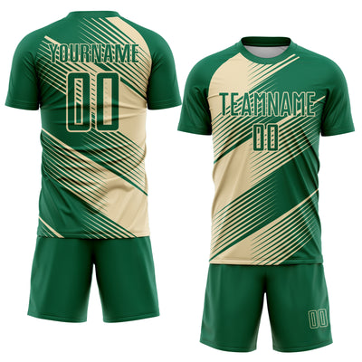 Custom Kelly Green Cream Line Sublimation Soccer Uniform Jersey