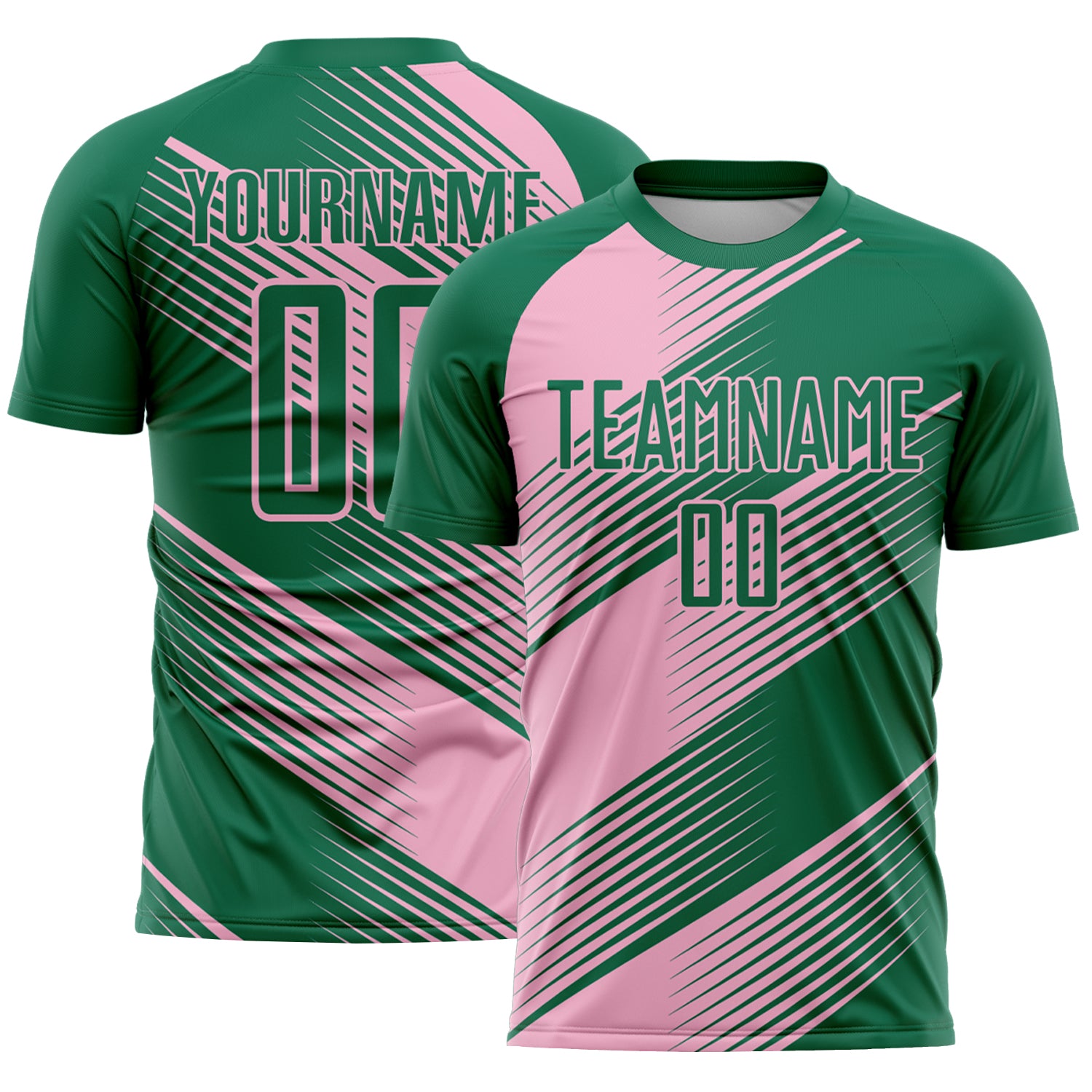 Custom Kelly Green Light Pink Line Sublimation Soccer Uniform Jersey