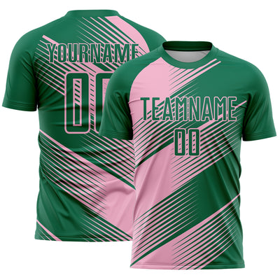 Custom Kelly Green Light Pink Line Sublimation Soccer Uniform Jersey