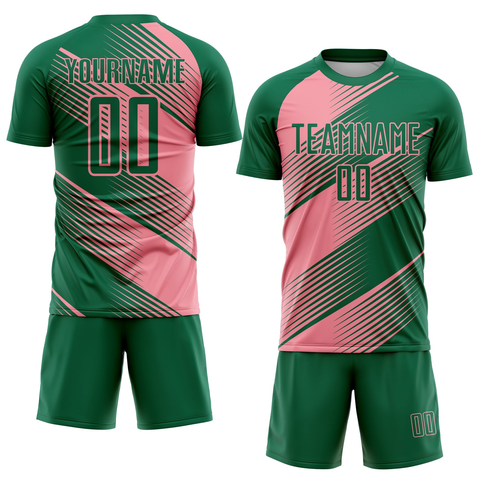 Custom Kelly Green Medium Pink Line Sublimation Soccer Uniform Jersey