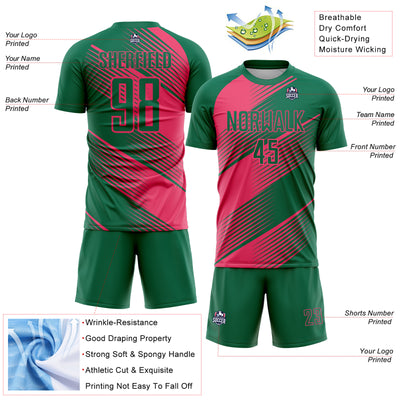 Custom Kelly Green Neon Pink Line Sublimation Soccer Uniform Jersey