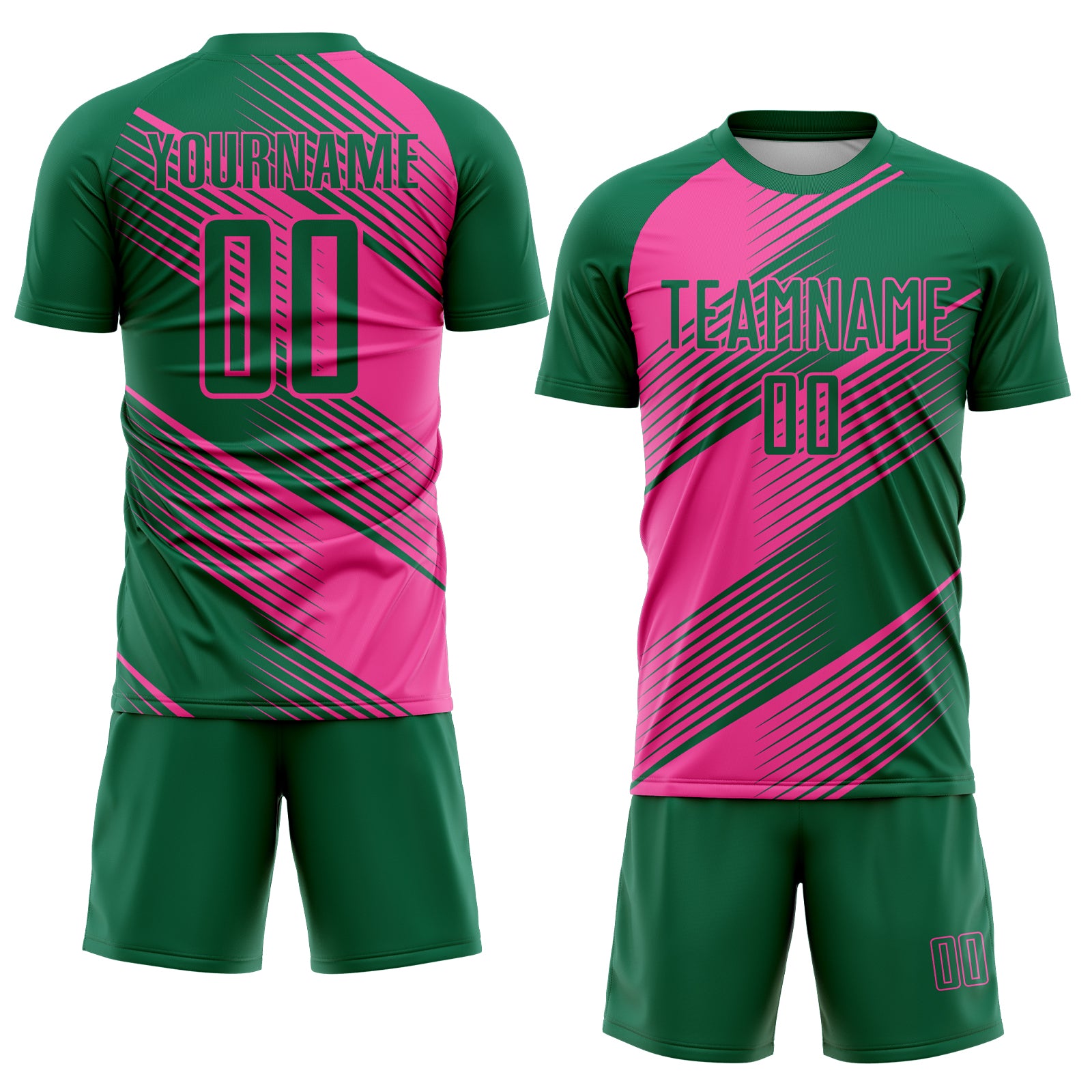 Custom Kelly Green Pink Line Sublimation Soccer Uniform Jersey