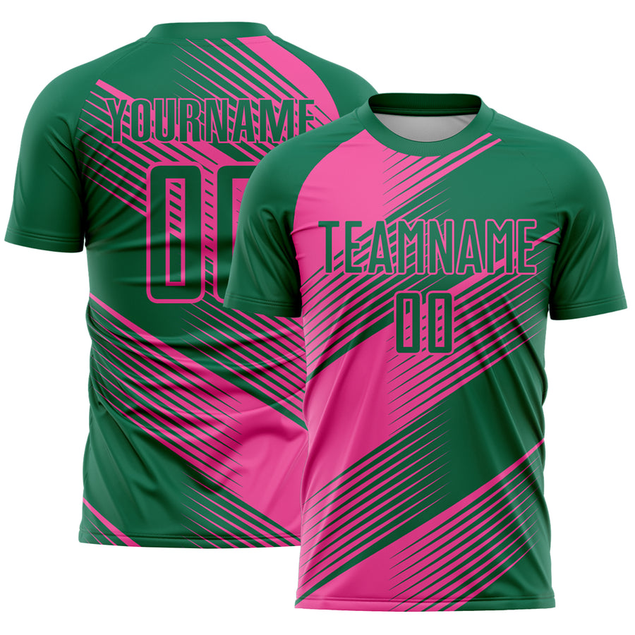 Custom Kelly Green Pink Line Sublimation Soccer Uniform Jersey