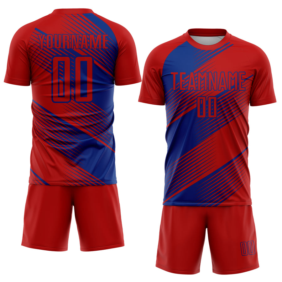 Custom Red Royal Line Sublimation Soccer Uniform Jersey
