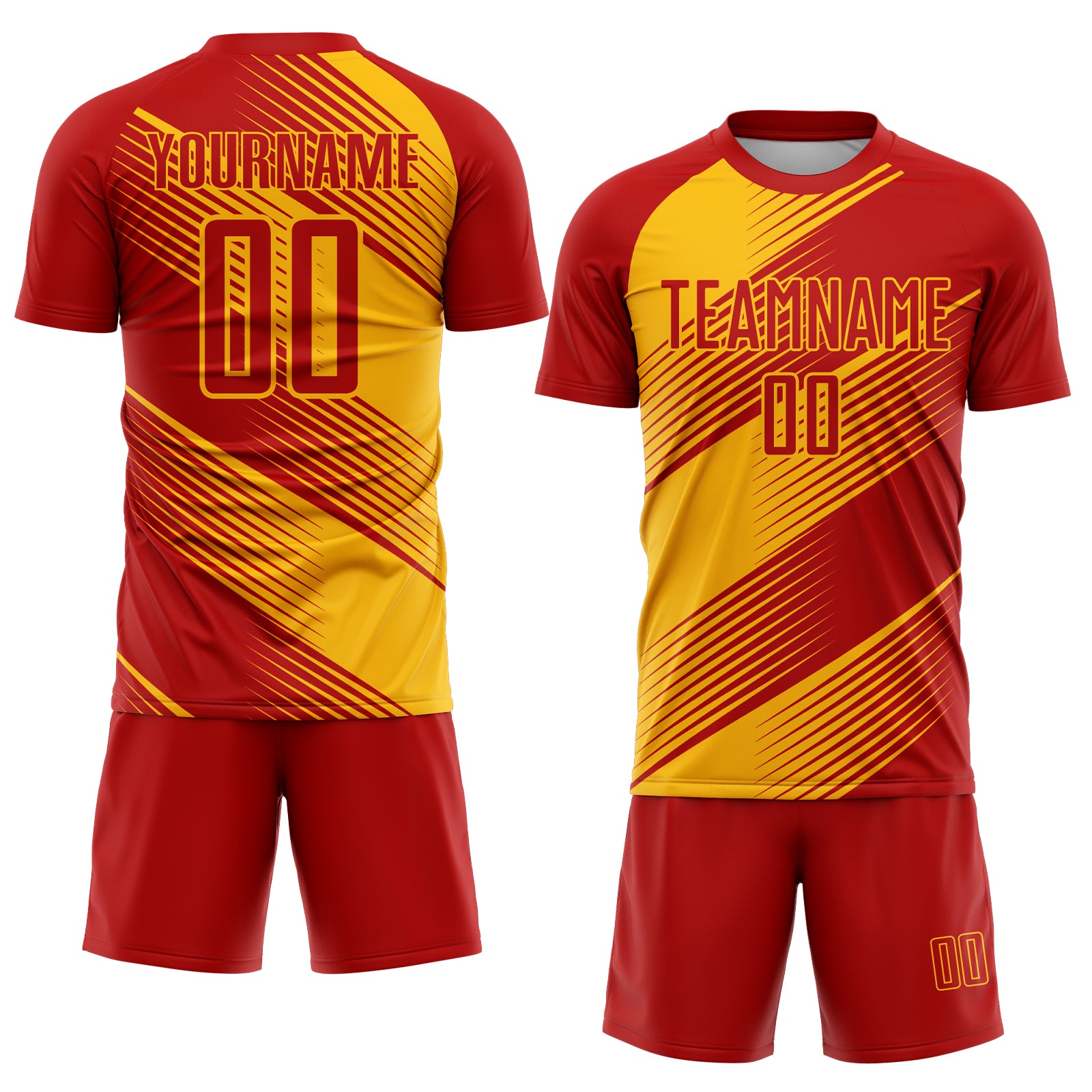 Custom Red Gold Line Sublimation Soccer Uniform Jersey