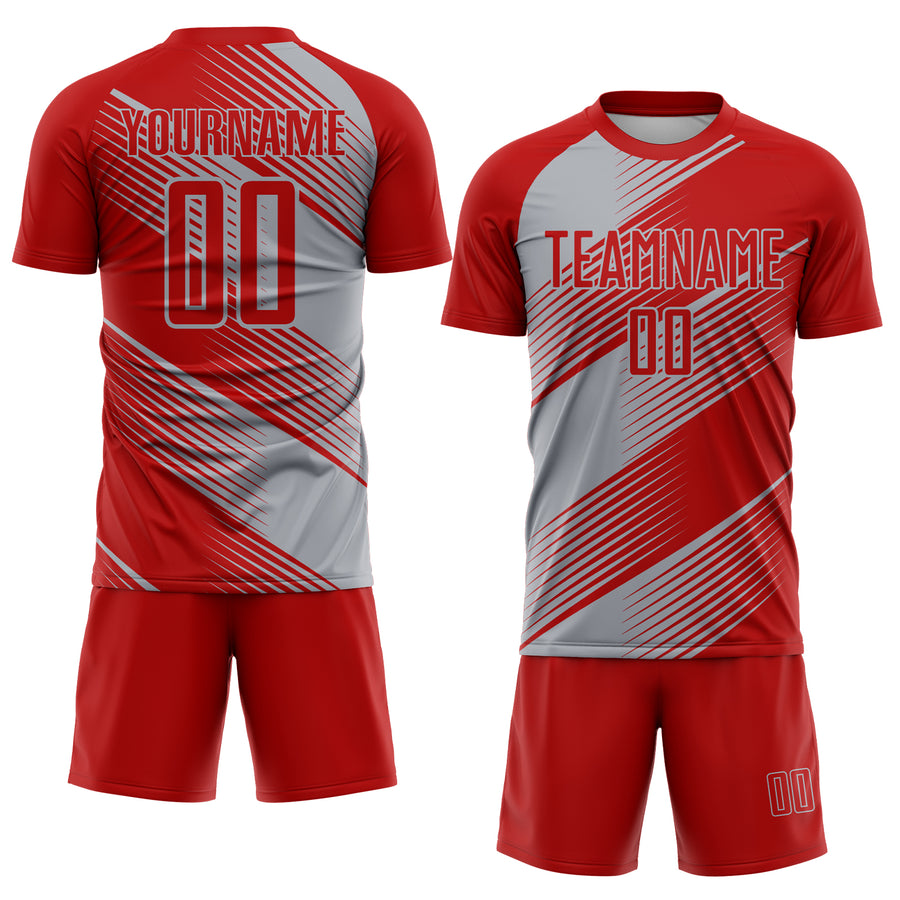 Custom Red Gray Line Sublimation Soccer Uniform Jersey
