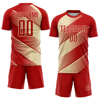 Custom Red Cream Line Sublimation Soccer Uniform Jersey
