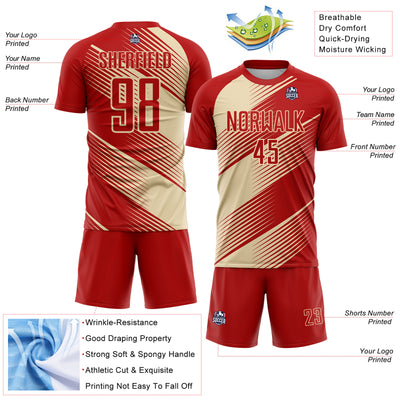 Custom Red Cream Line Sublimation Soccer Uniform Jersey