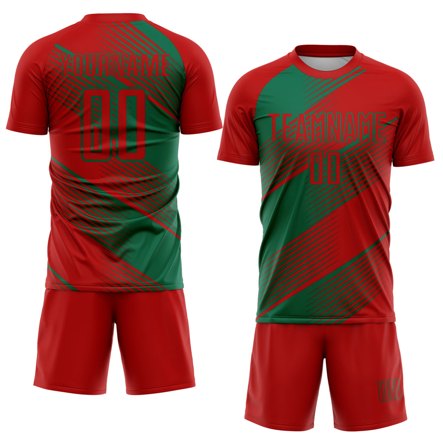 Custom Red Kelly Green Line Sublimation Soccer Uniform Jersey