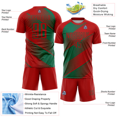 Custom Red Kelly Green Line Sublimation Soccer Uniform Jersey