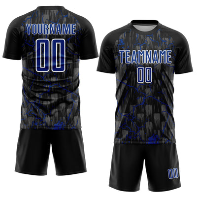 Custom Black Royal-White Lightning Sublimation Soccer Uniform Jersey