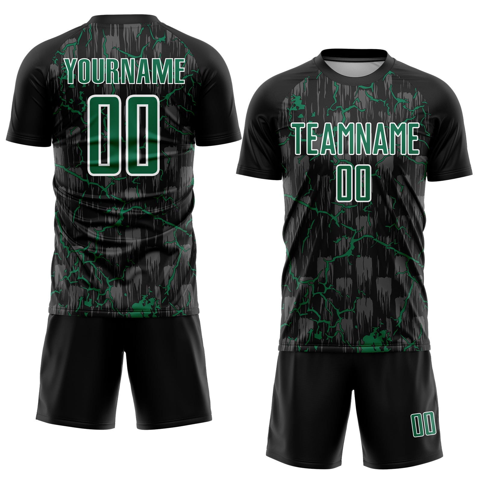 Custom Black Kelly Green-White Lightning Sublimation Soccer Uniform Jersey