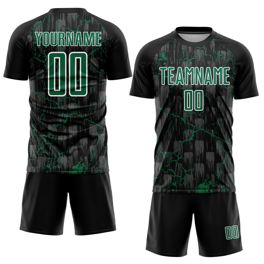 Custom Black Kelly Green-White Lightning Sublimation Soccer Uniform Jersey