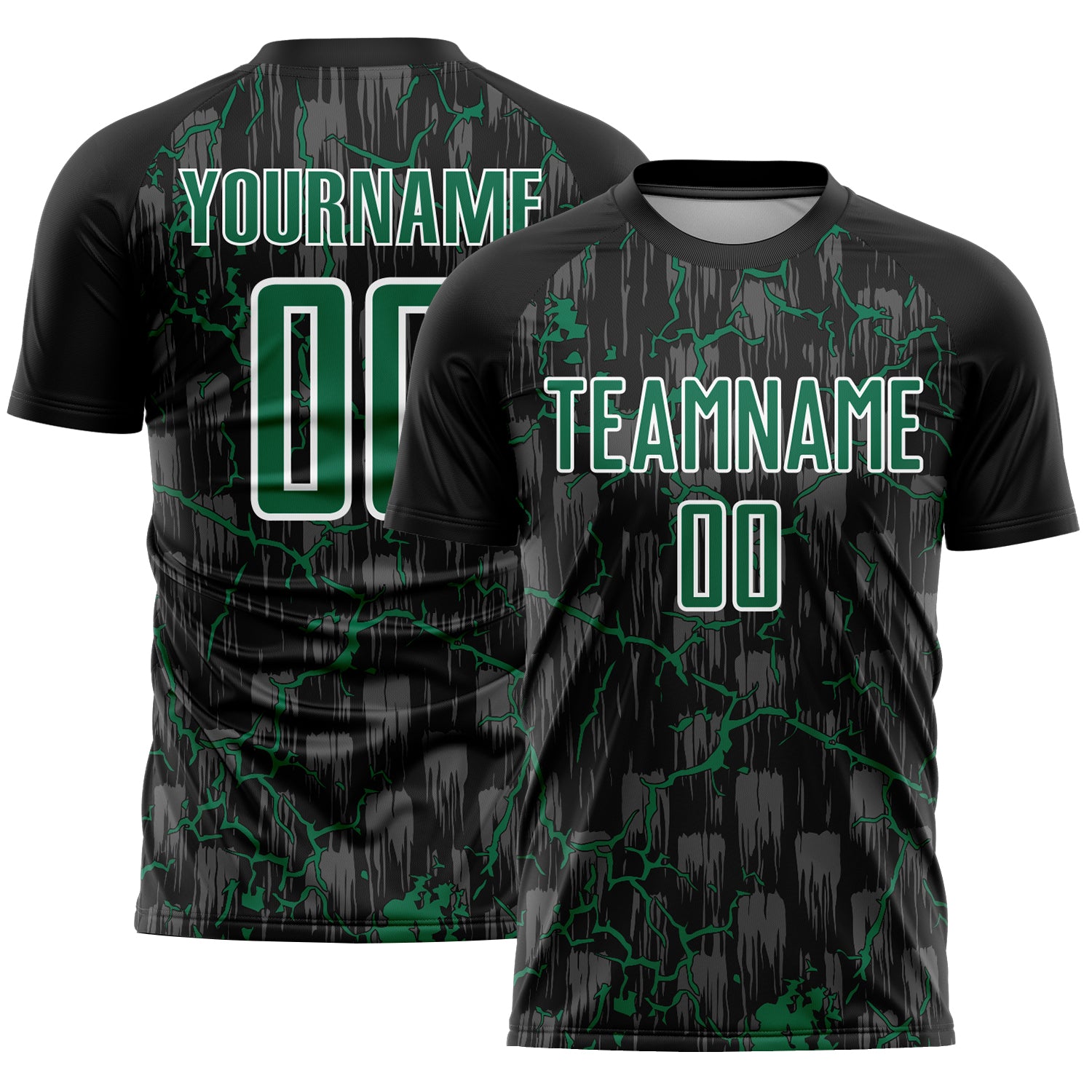 Custom Black Kelly Green-White Lightning Sublimation Soccer Uniform Jersey