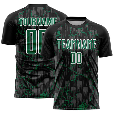 Custom Black Kelly Green-White Lightning Sublimation Soccer Uniform Jersey