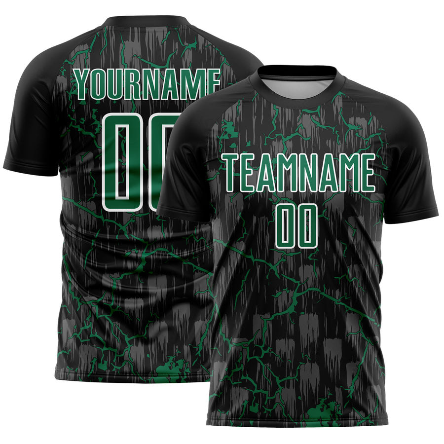 Custom Black Kelly Green-White Lightning Sublimation Soccer Uniform Jersey