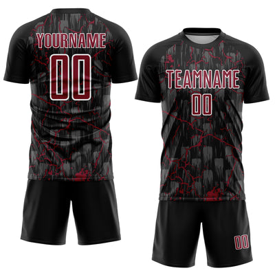 Custom Black Crimson-White Lightning Sublimation Soccer Uniform Jersey