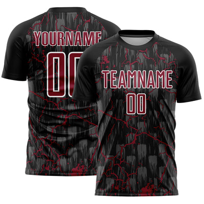 Custom Black Crimson-White Lightning Sublimation Soccer Uniform Jersey