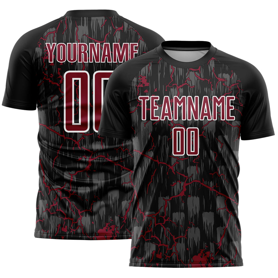 Custom Black Crimson-White Lightning Sublimation Soccer Uniform Jersey