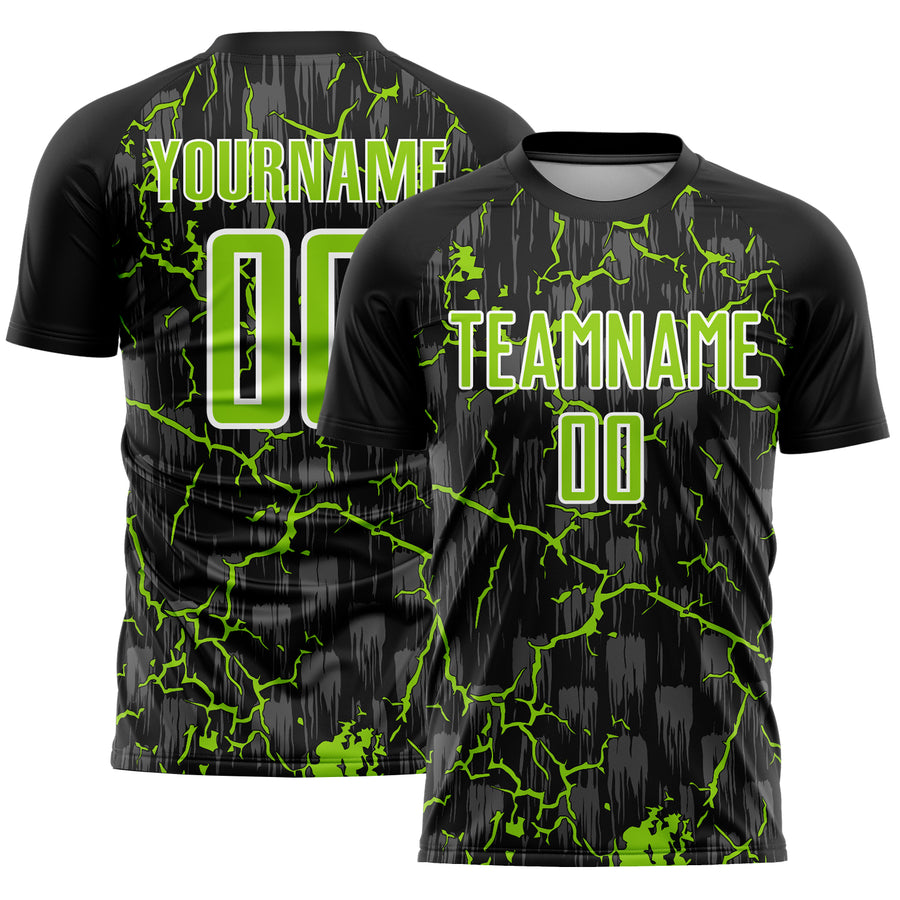 Custom Black Neon Green-White Lightning Sublimation Soccer Uniform Jersey