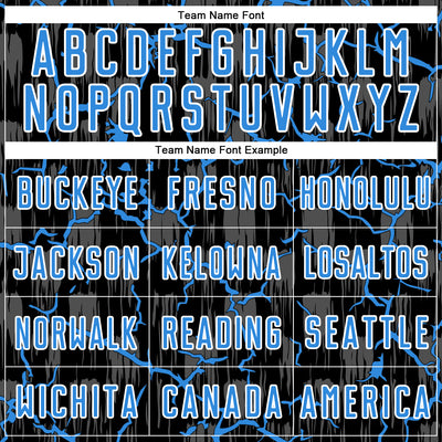 Custom Black Powder Blue-White Lightning Sublimation Soccer Uniform Jersey