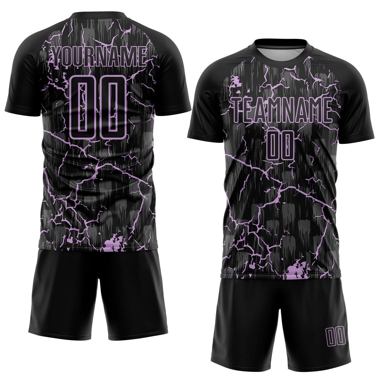 Custom Black Light Purple Lightning Sublimation Soccer Uniform Jersey